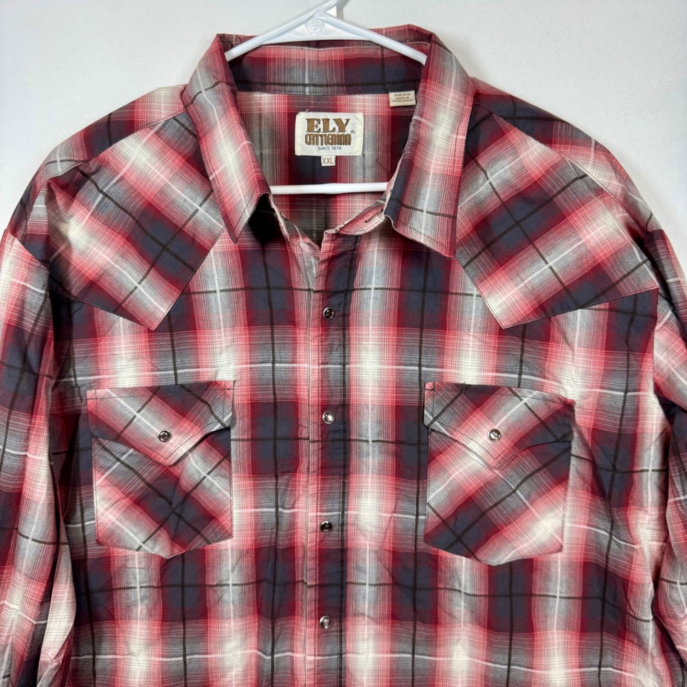 Ely Cattleman Western Shirt Plaid Pearl Snap Long Sleeve Sz XXL‎
